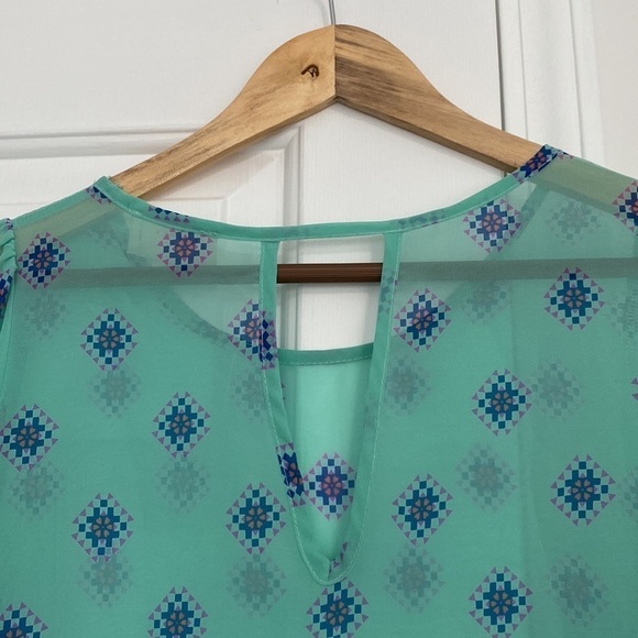 Everly boho sheer blouse in soft turquoise. - Picture 5 of 14
